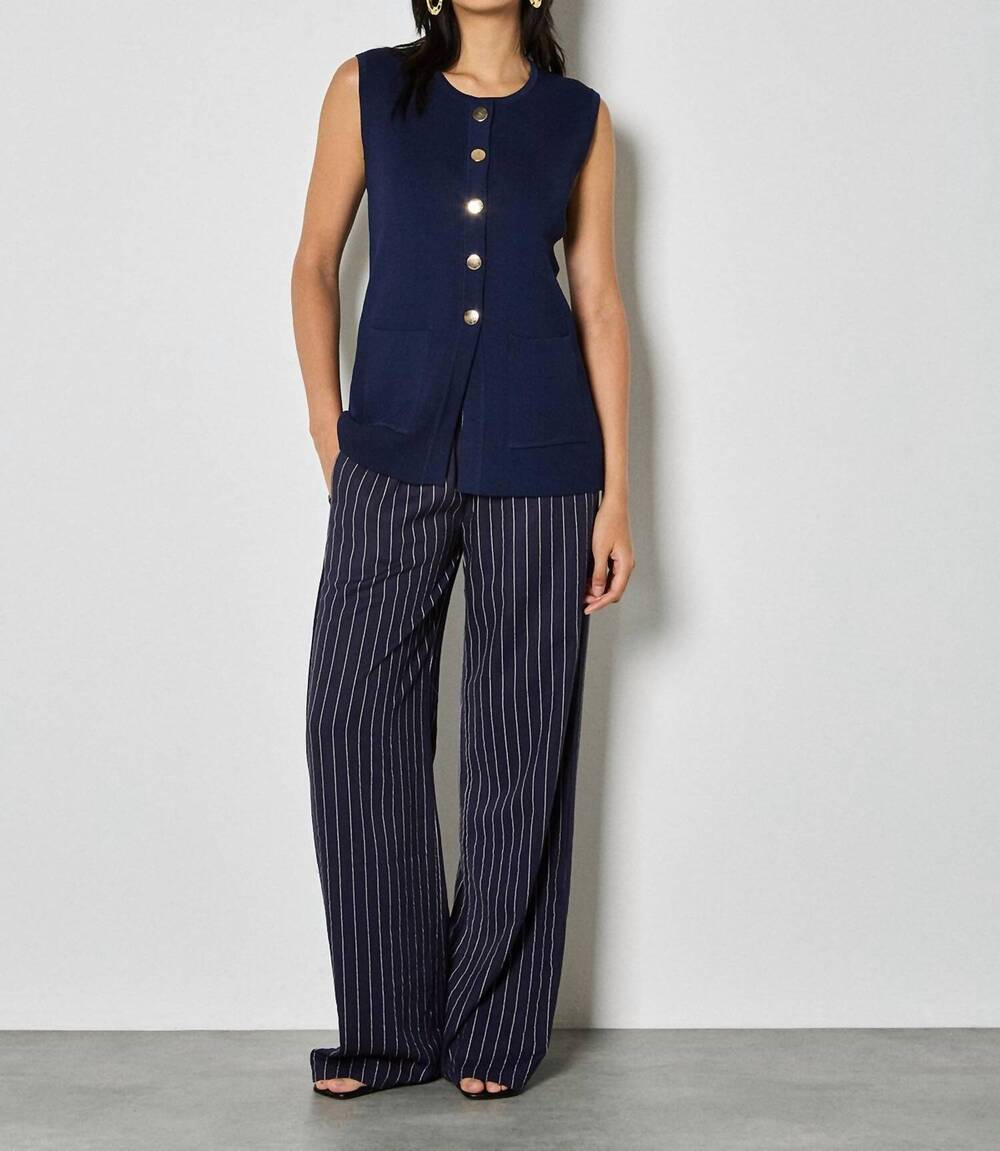 NEW APRICOT button ribbed 2 pocket waistcoat in navy